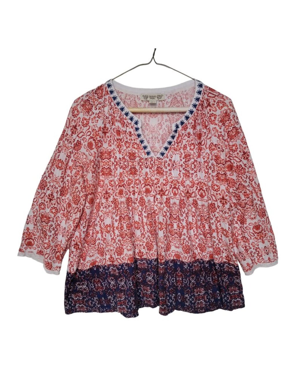 ✨Women's Top M Vintage America White Peasant Embroidered V Neck Boho Cotton